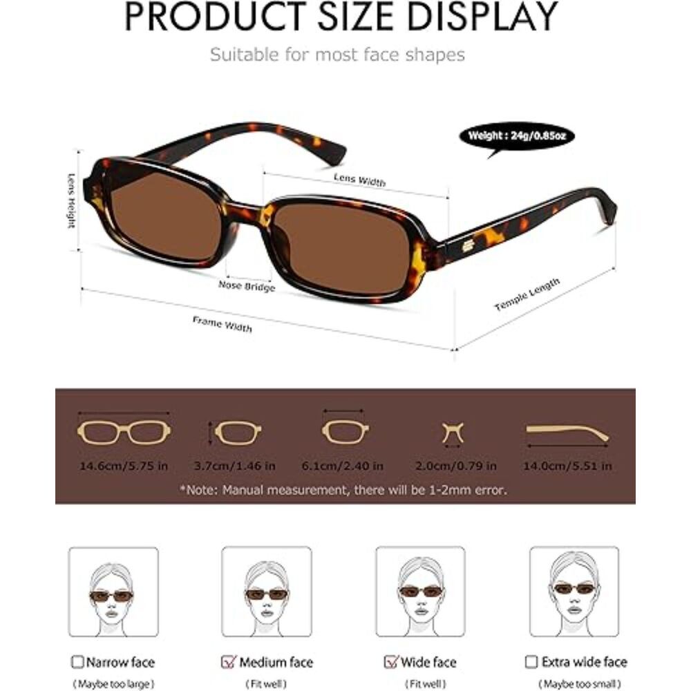 Trendy Retro 90s Small Square Rectangle Sunglasses for Women UV400 Protection - Picture 4 of 6